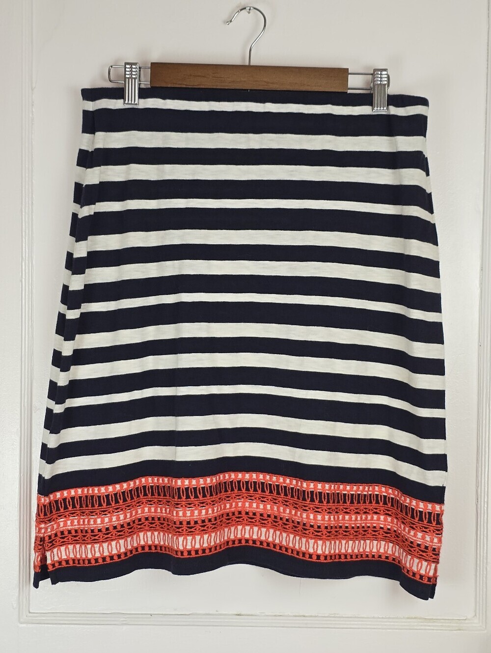 Talbots Navy and White Striped Embroidered Preppy Knit Skirt M